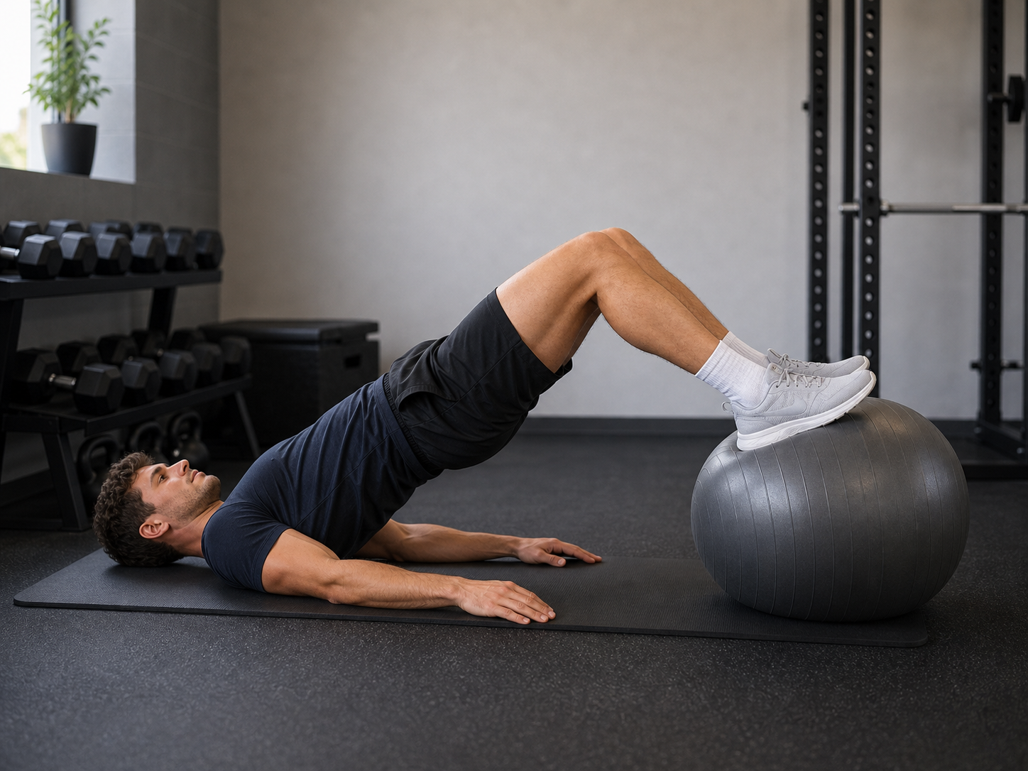 Hamstring Übungen mit Gymnastikball: Curl, Bridge und Plan