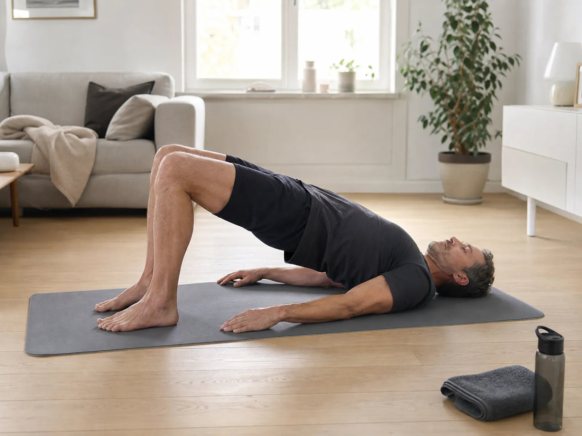 Hip bridge with both feet on the floor.