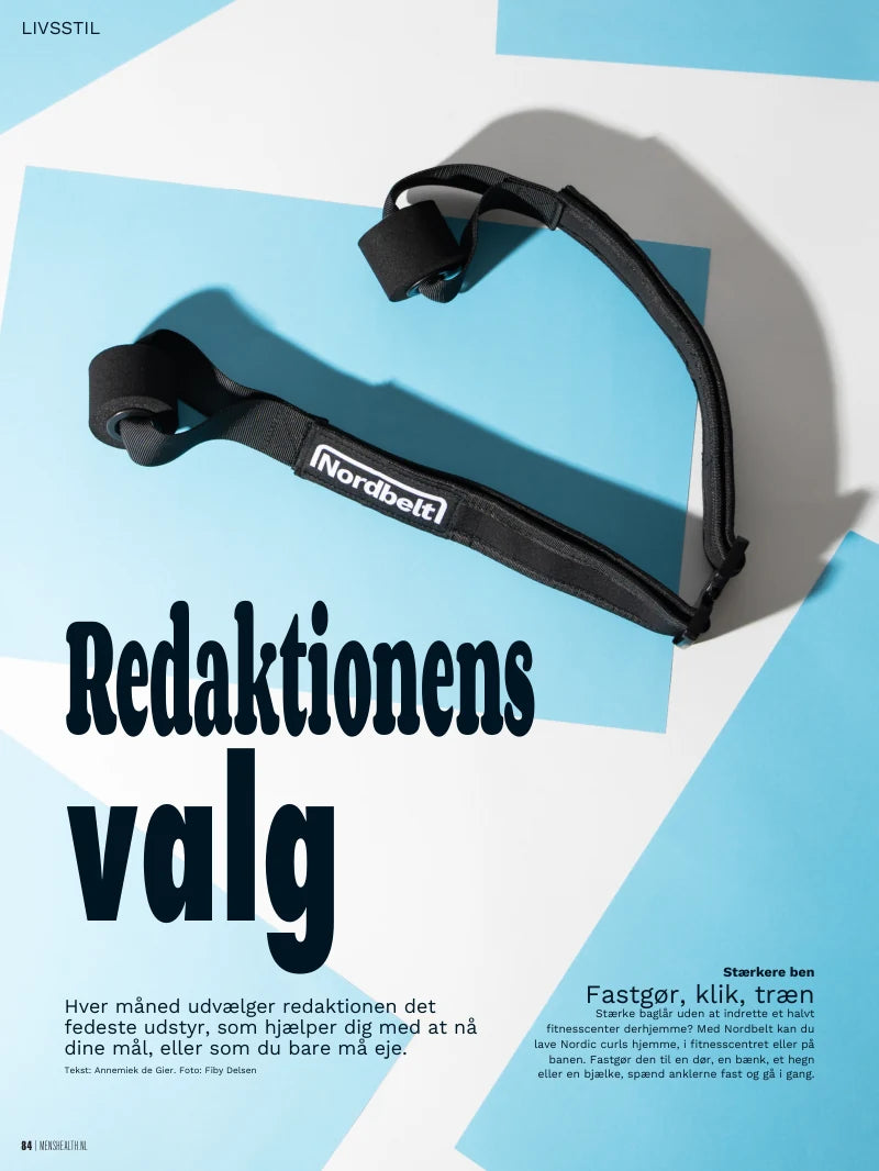 Dansk oversættelse af Nordbelt-siden i Men’s Health Nederlandene, side 84: Redaktionens valg, Fastgør, klik, træn.