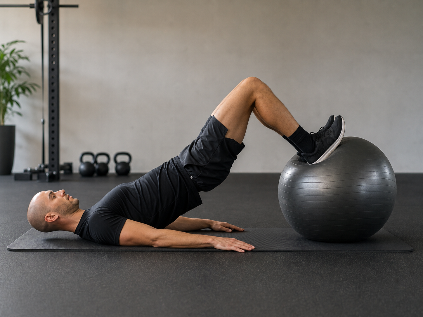 Hamstring Übungen mit Gymnastikball: Curl, Bridge und Plan — Trainingsbild 1