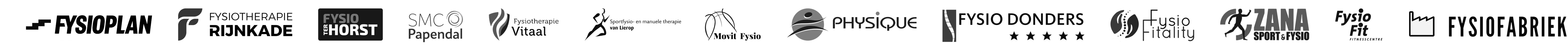 Logo's van fysiopraktijken en sportcentra die Nordbelt gebruiken